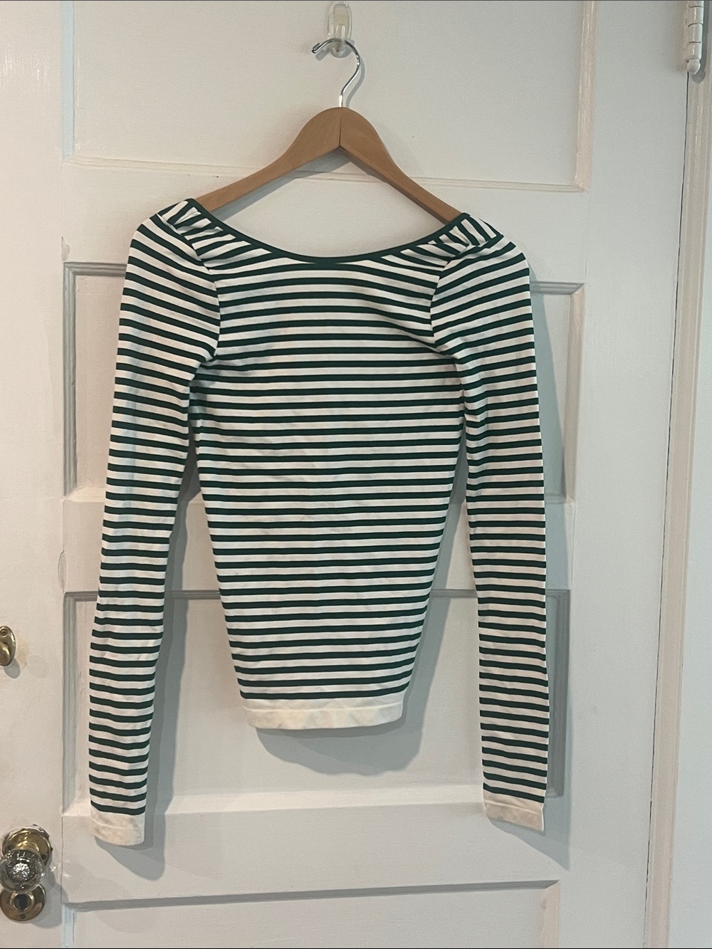 Striped Long-Sleeve Boatneck Top - Green/White